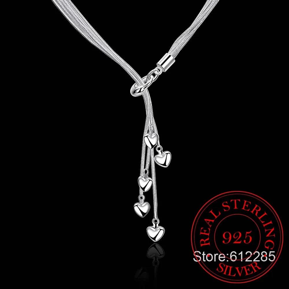 925 Silver Necklace 925 Silver Fashion Jewelry 5 Charm Heart Tassel Pendant Necklace for Women /asgajjna Axkajora