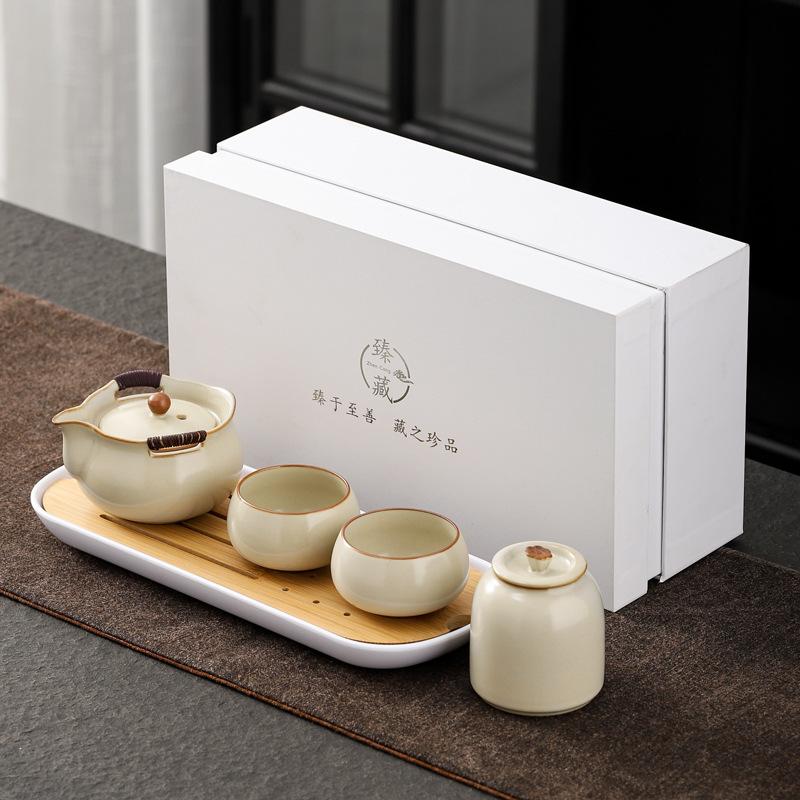 Set de ceai Ru kiln, ceainic ceramic portabil, cutie cadou pentru depozitarea ceștilor de ceai și cadouri de bunăstare pentru clienți.