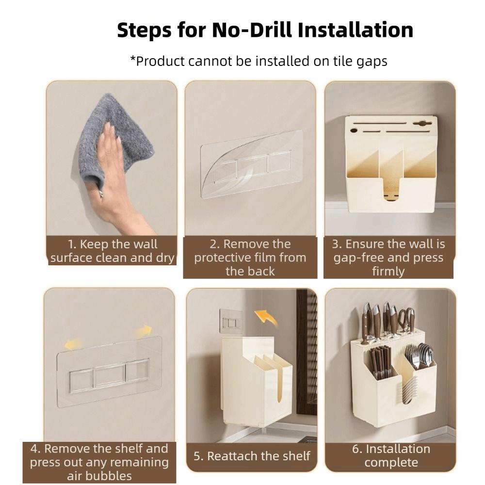 Wall Mounted Integrated Cutlery Holder No Drill Cutter Holder Tableware Organizer  for Storing