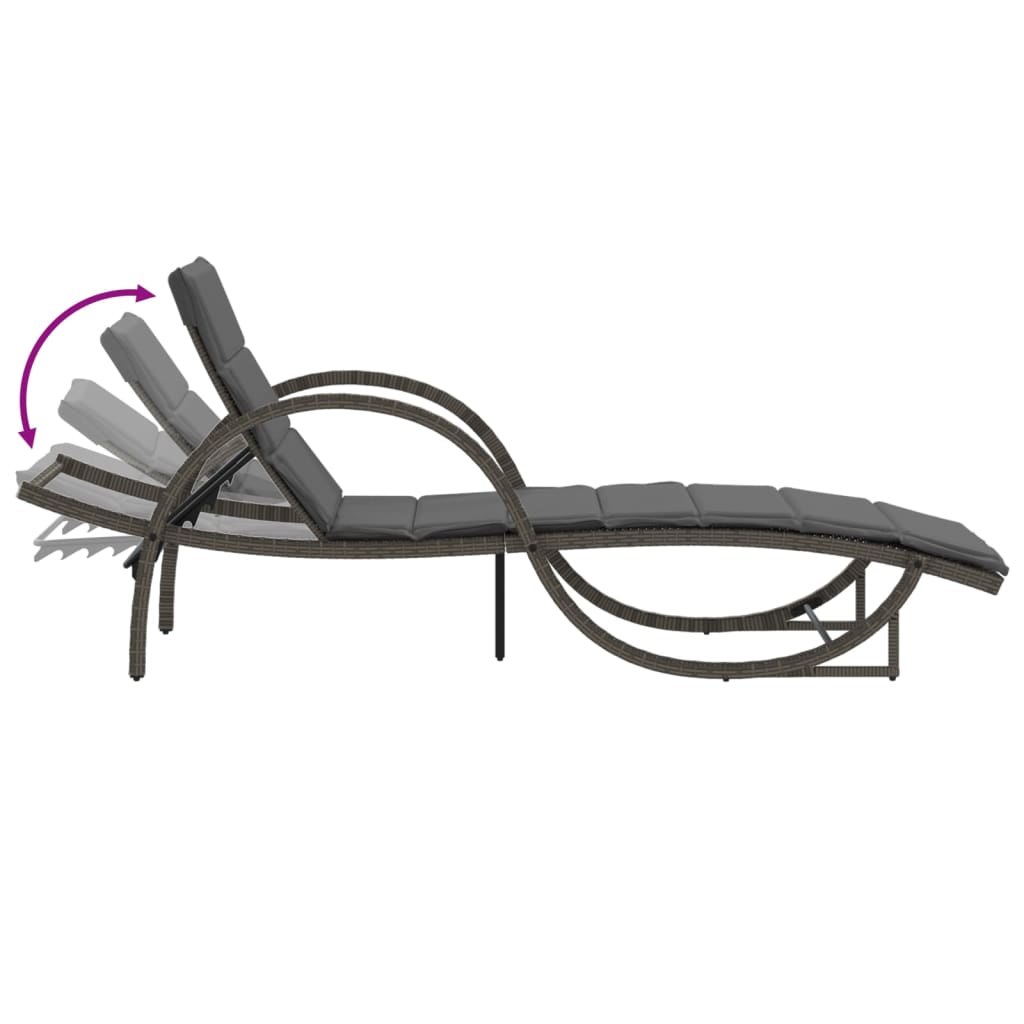 Grey Sun Lounger with Cushion 60x199x42 Cm Poly Rattan