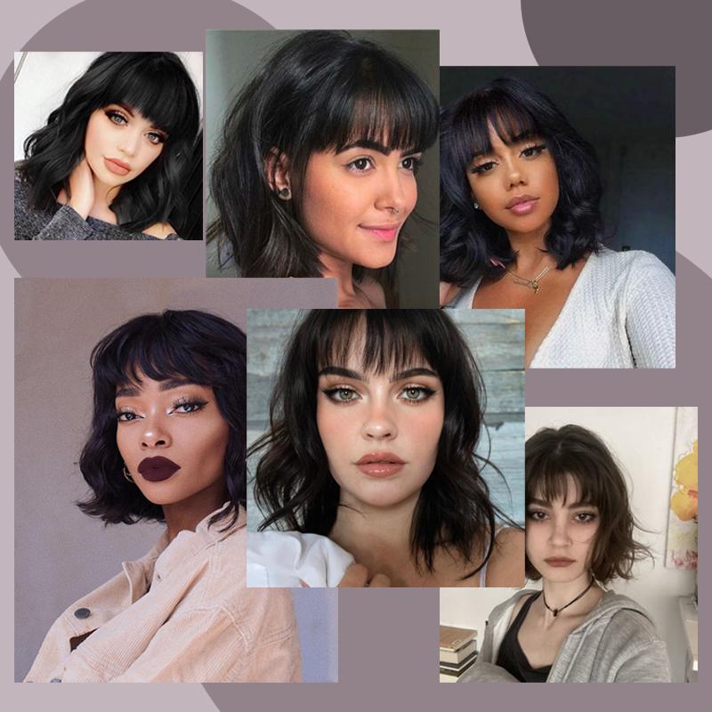 MISS WIG Women Fashion Short Wavy Wig with Bangs Natural Water Wavy Orange Color Synthetic Fiber Wig for Women