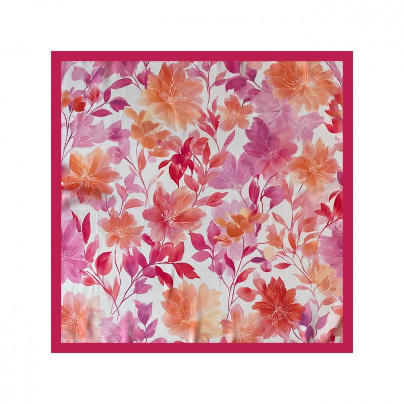 French Fresh Small Square Scarf Floral Printing Silk Scarf 70 Imitation Silk Satin Silk Scarf Commuter Scarf Waist Square Scarf Women