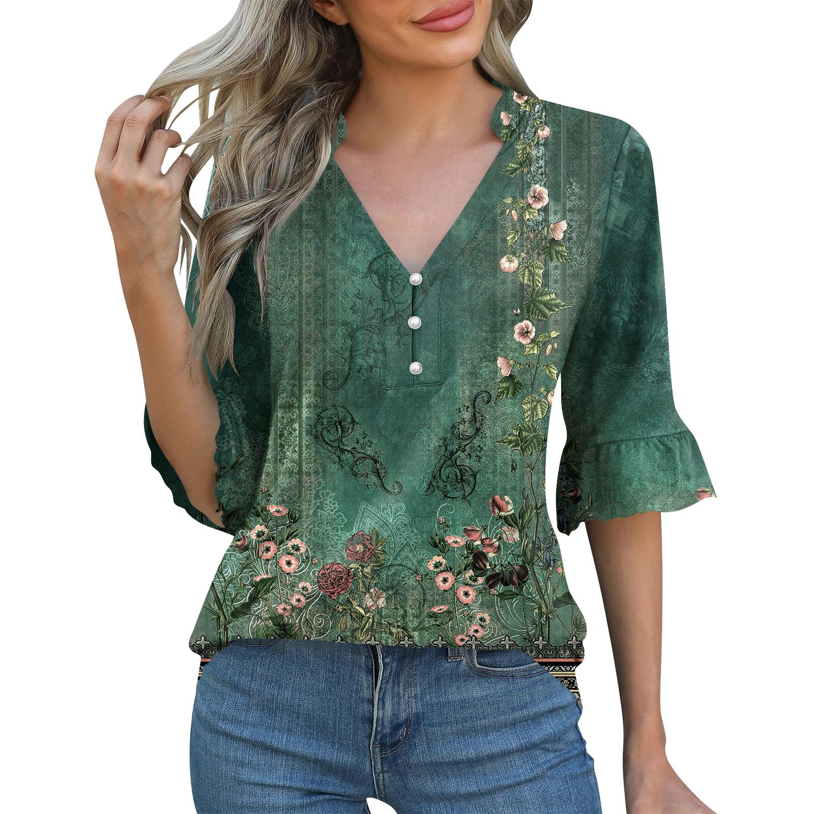 

Женская рабочая рубашка с плиссировкой и рукавом 3/4, рубашка с V-образным вырезом, повседневная рубашка с завязками на талии, деловая рубашка XXL