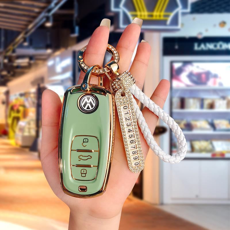 Volkswagen Schlüsselhülle für Tiguan L, Teramont, Golf 7, Sportsvan, Lamando - Galvanisierte TPU-Hülle mit Schnalle
