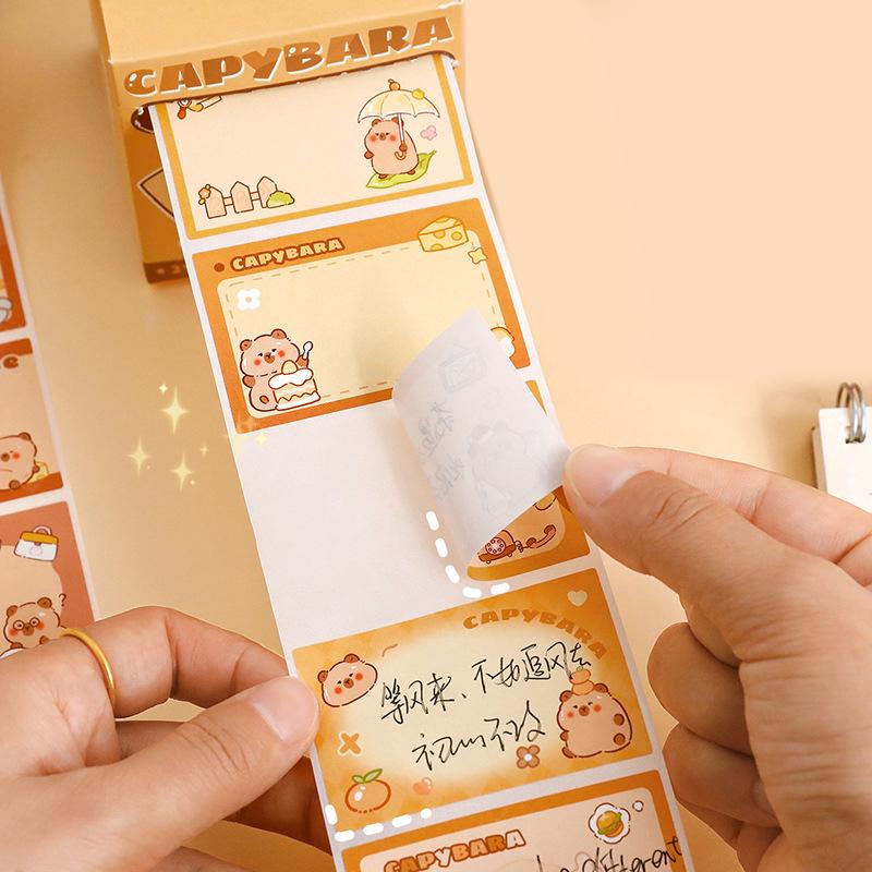 100/256 listů Kawaii papírnictví Roztomilé kreslené kapybary Samolepicí bločky Kancelářské potřeby Kreativní trhací Vytahovací typ Poznámkový papír