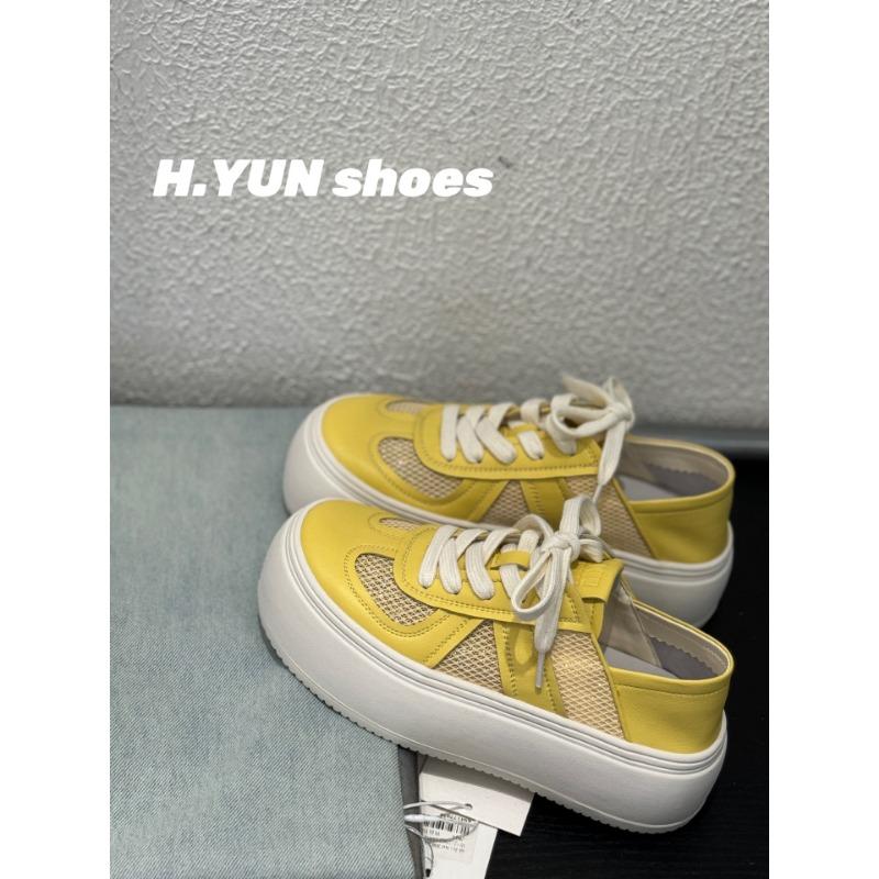 

Mesh breathable leather little white shoes women s summer thin light soft sole stepping heel two wear fashion casual board shoes 40 жовтий