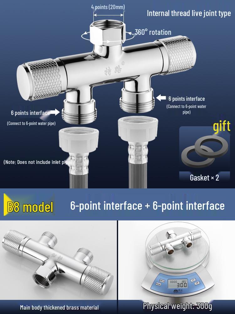 All-Copper Dual-Control Angle Valve Splitter for Toilet and Washing Machine