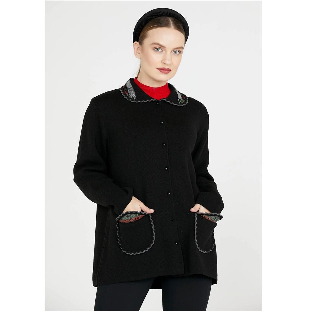Sementa Baby Collar Embroidered Women's Knitwear Jacket
