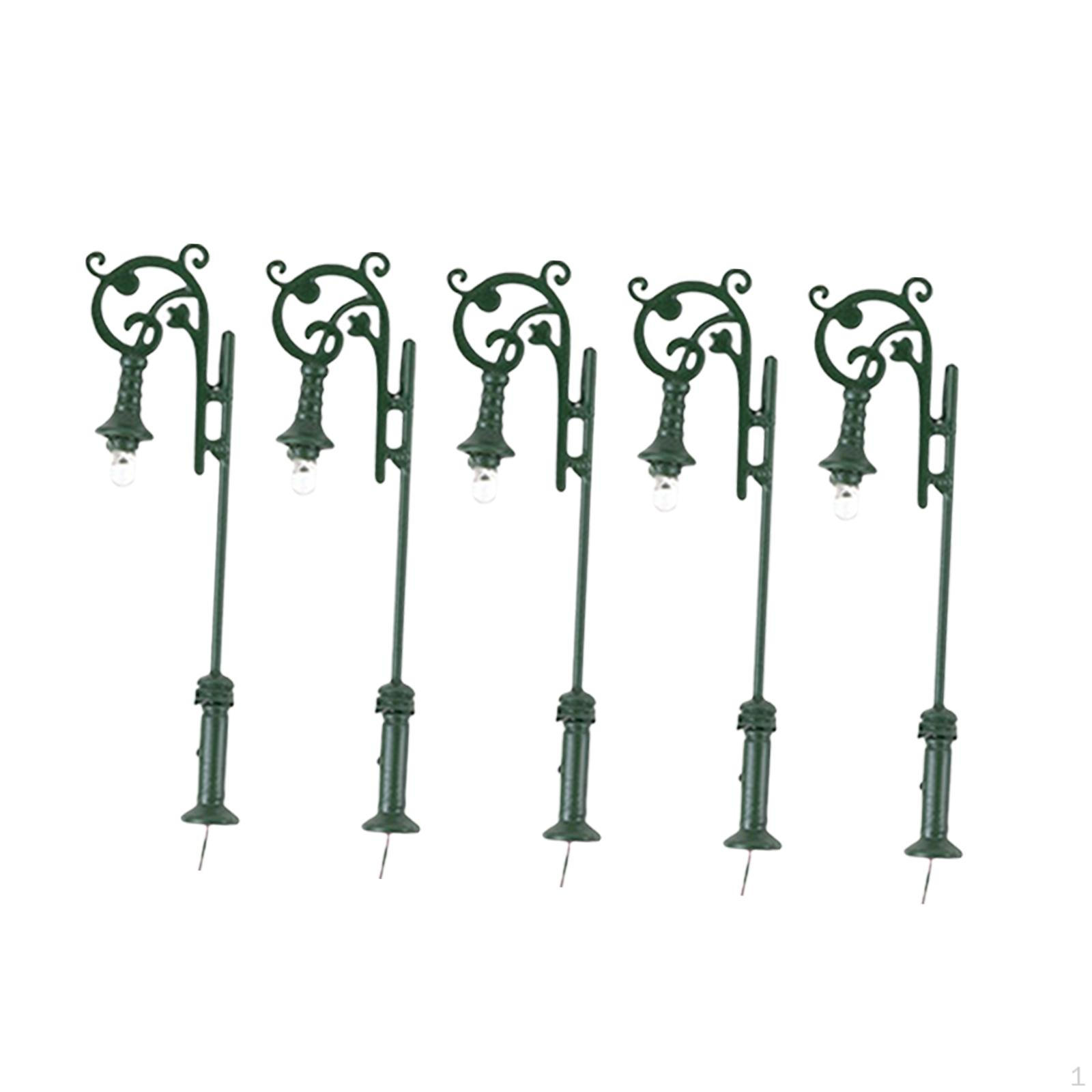 

5 шт. Модель Железнодорожного Светильника Садовый Уличный Светильник 1:87 с проводами и светодиодами теплого белого цвета для микропейзажа зелёный