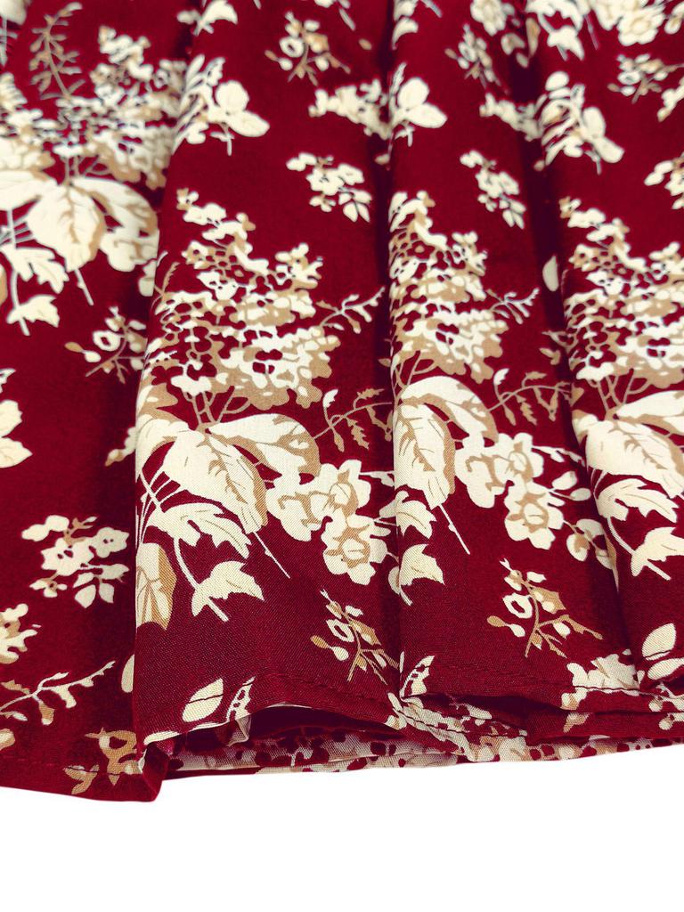 2025 Vintage-Druck Quadratischer Ausschnitt Übergröße Kurzarmkleid