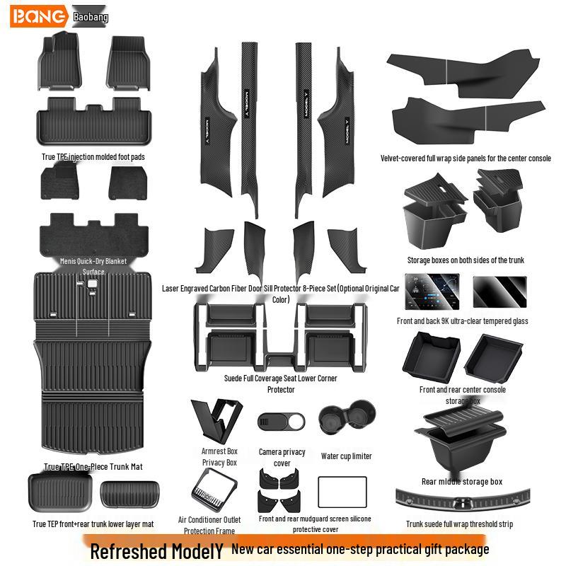Tesla Model Y & 3 Refresh TPE Interior Floor Mats - Full Set Protection Accessories