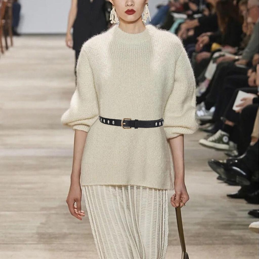 Rhinestone Decorative Belt, Simple Pu Belt, Elegant Women'S Skirt, Thin Belt.