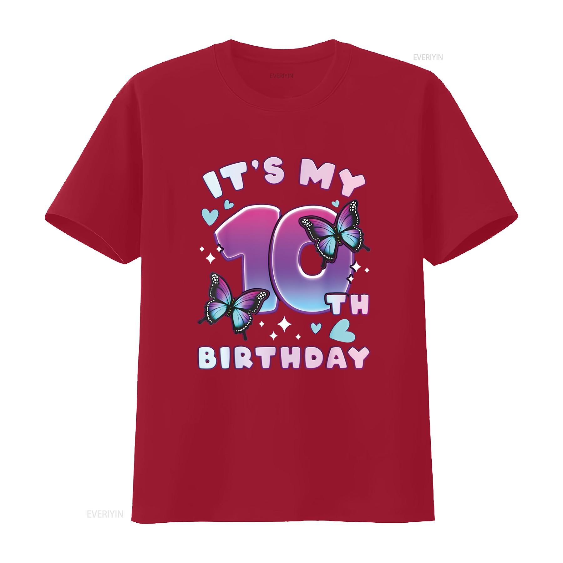 

10th Birthday Girl 10 years Butterflies and Numb Distinctive Women s Fashion T Shirt Print Top vintage Washed graphic S