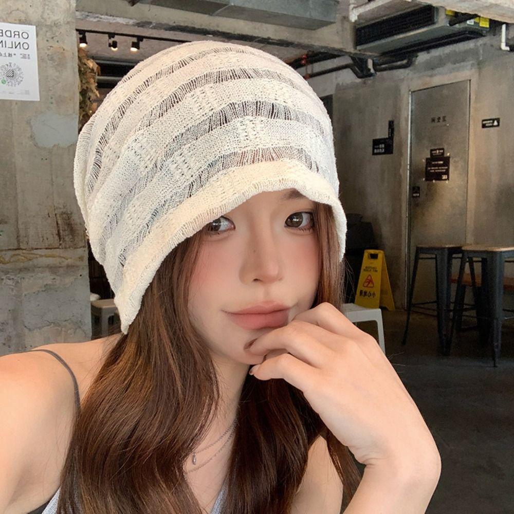 Sweet Hollow Pullover Hat Breathable Knitted Hat Cute Sunscreen Cap  Outdoor