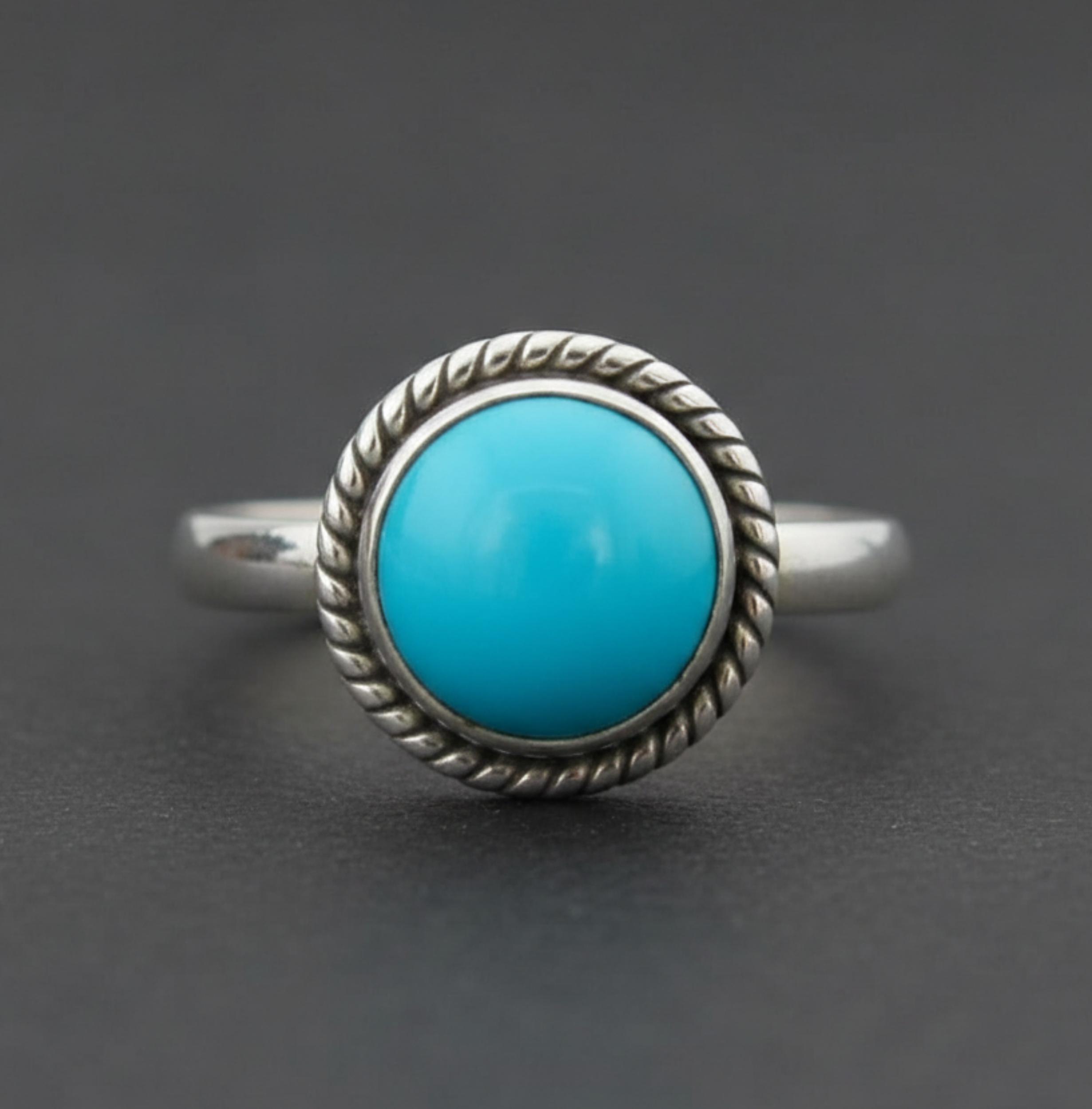 

Кільце-заява з круглим бірюзою Аризони, Срібло 925 проби, Мінімалістичне Бохо кільце з мотузковим безелем для жінок 12 мідний