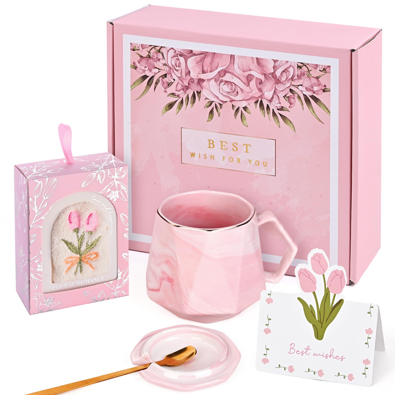 

Livole Coffee with Perfect as a Birthday Gift for Day Retirement Gift for or Includes a Handkerchief and Message Cup, Pink, 350ml, Lid, Women, розовый