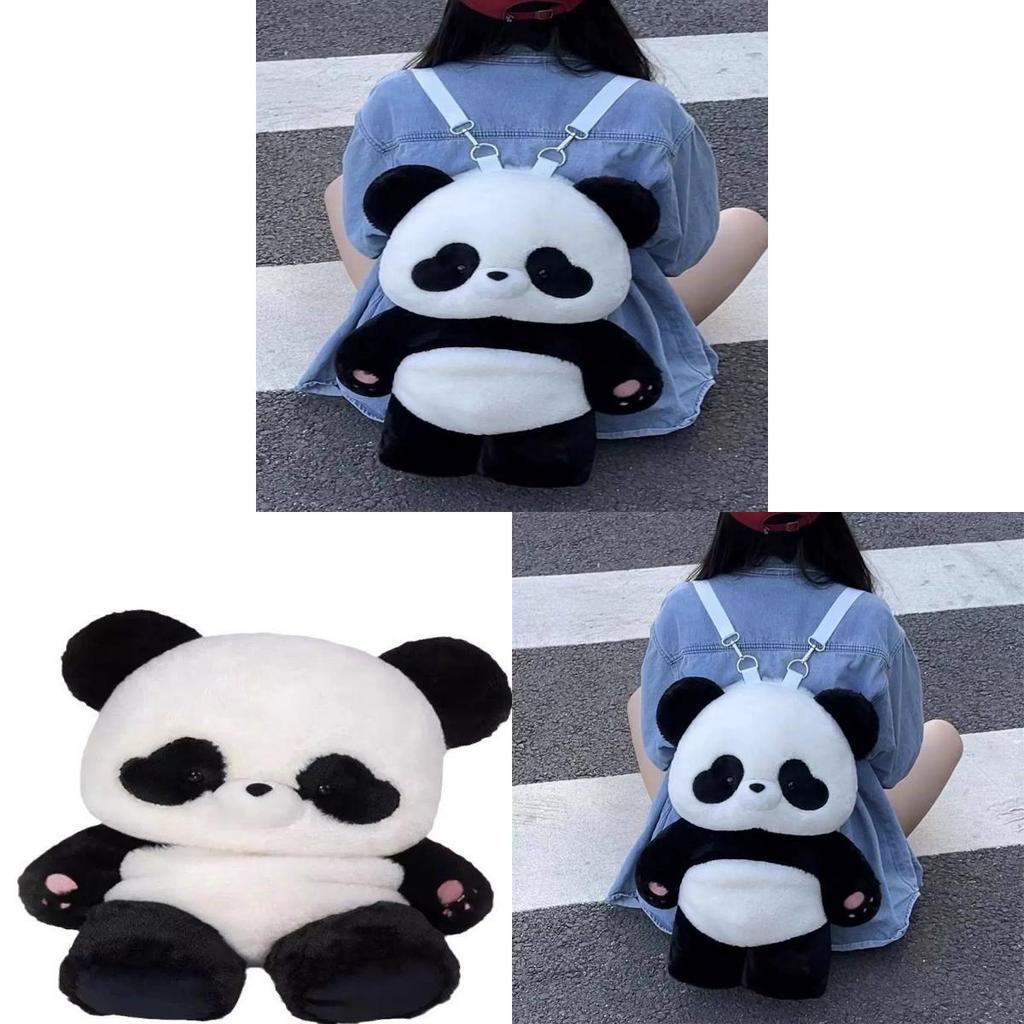 Plush Panda Backpack For Girls Soft Cartoon School Bag With Zipper Pocket