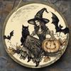 2D Flat Witch Wooden Pendant, Witch, Cat, Bat and Pumpkin Design, Suitable for Home Office Cafe Bar Party Decoration Halloween Gift