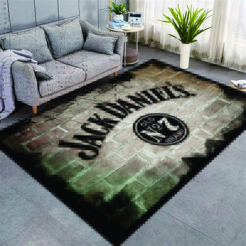 Vintage Brick Wall Jack Daniel’s Logo Print Area Rug Retro Bar Style Non‑Slip Rectangular Floor Mat Living Bedroom Home Decor Rug
