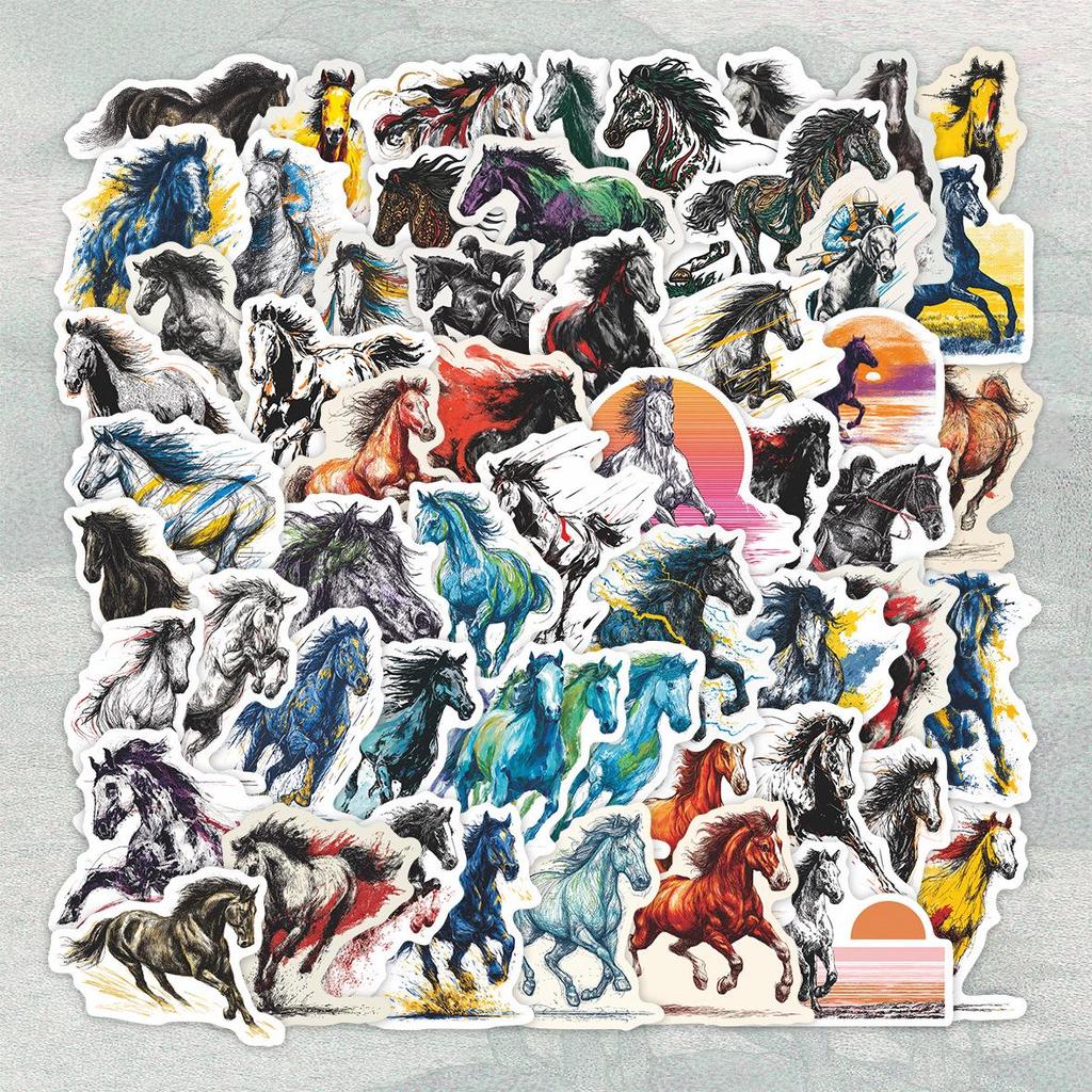 56-Piece Year of the Horse Realistic Sticker Set for Notebooks, Luggage & DIY Decoration - Waterproof, PVC, Self-Adhesive