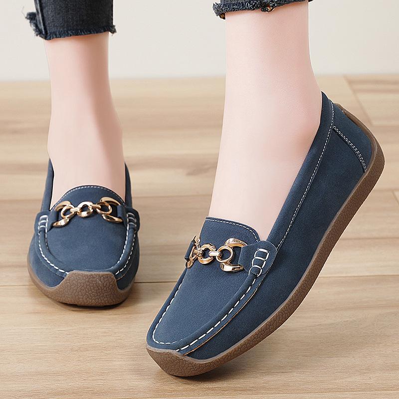 Leather Bean Shoes Women's Flat Shoes Spring Autumn New Style Faux Suede Cowhide Large Size Matte Finish Casual Footwear