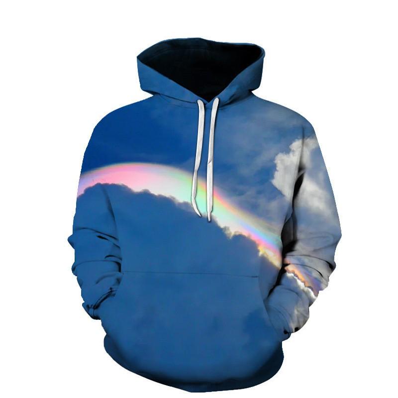 Mens Long Sleeve Hooded Sweatshirt With 3D Cloud Print Loose Fit Casual Pullover Fall