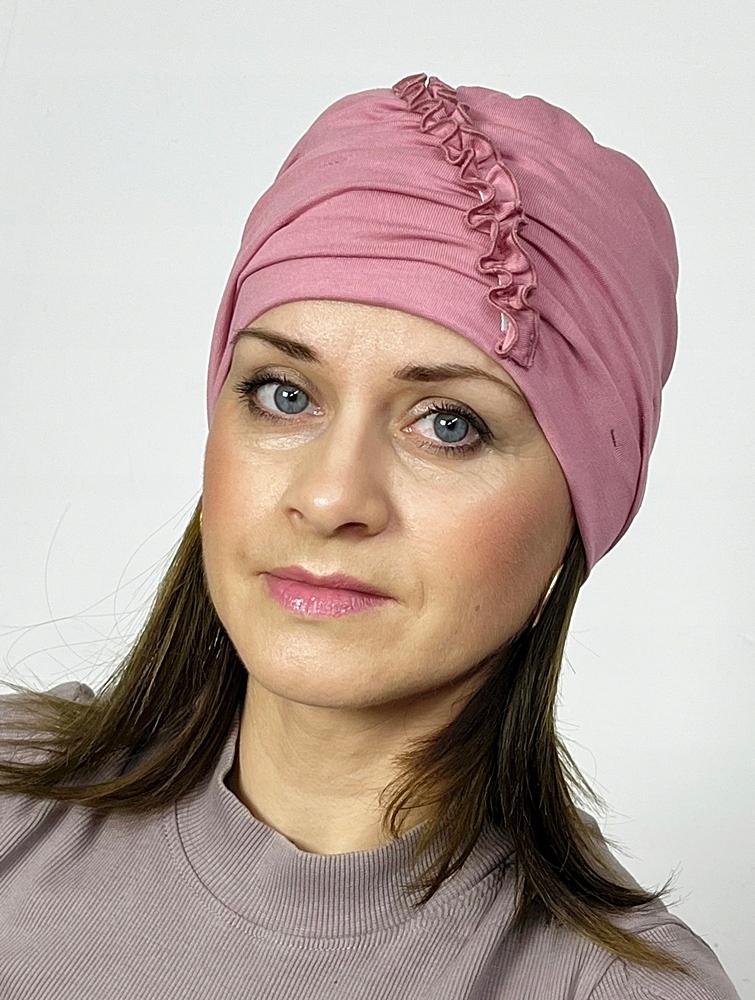 Turban Kalina Z Bambusa Róż Podwójna Gotowa Czapka Także Po Chemioterapii