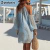 Nuovo Abito Corto da Spiaggia Estivo alla Moda da Donna con Spalle Scoperte e Stampa Leopardo