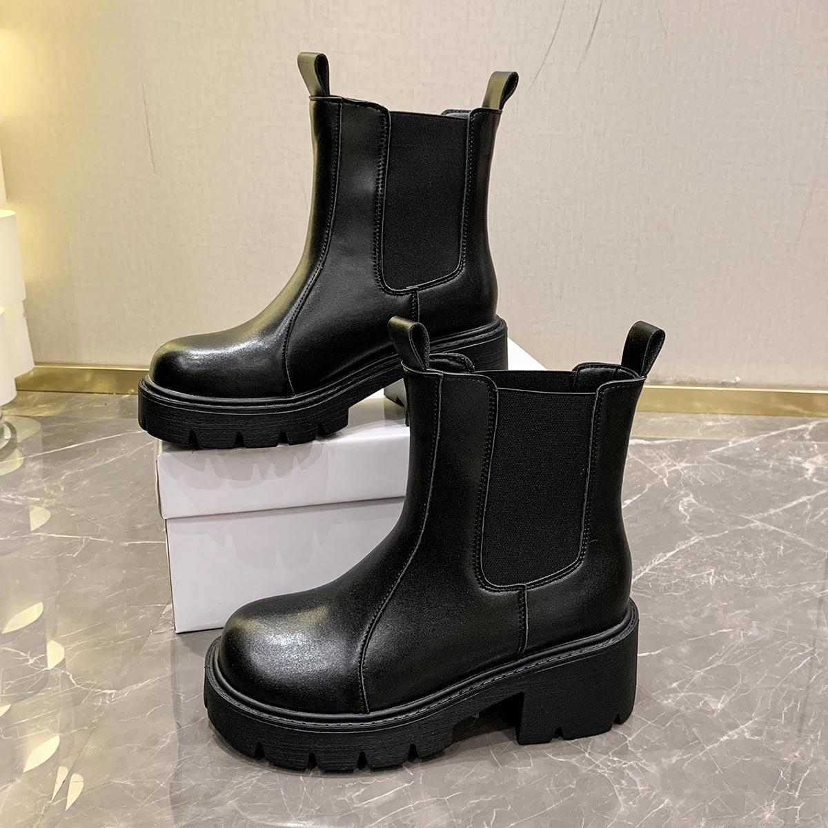 

Модные Новые 2024 Высококачественные Ботинки для Женщин Нескользящие Осенне-Зимние Однотонные Модные Износостойкие Уличные Женские Ботильоны 43 чёрный