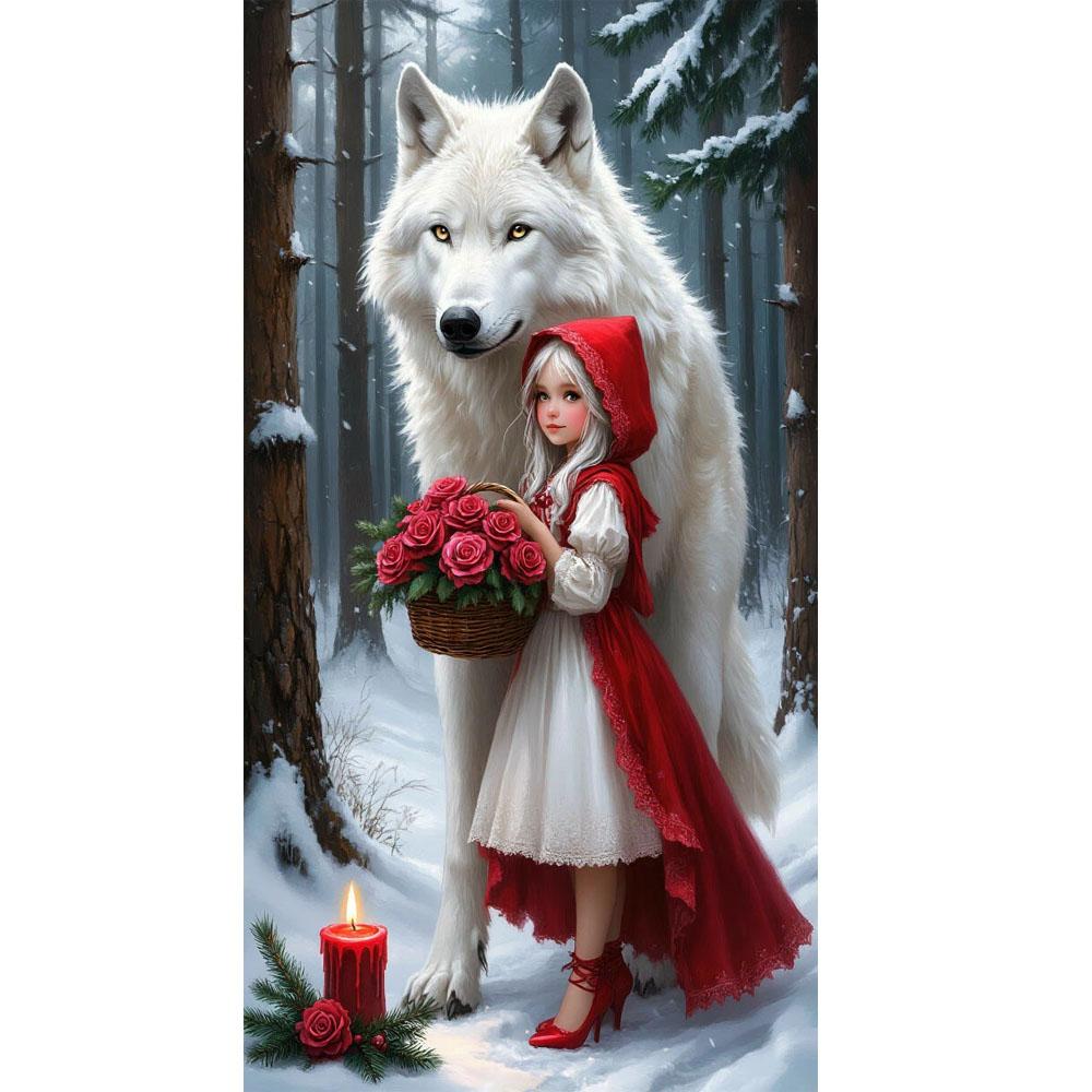 Large Size Mosaic DIY Full Diamond Painting Kits Art Girl and Wolf Picture Embroidery Cross Stitch Rhinestones