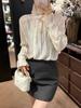 Elegant Silk Brocade Ruffle Collar Blouse for Women - Spring 2026 Arrival