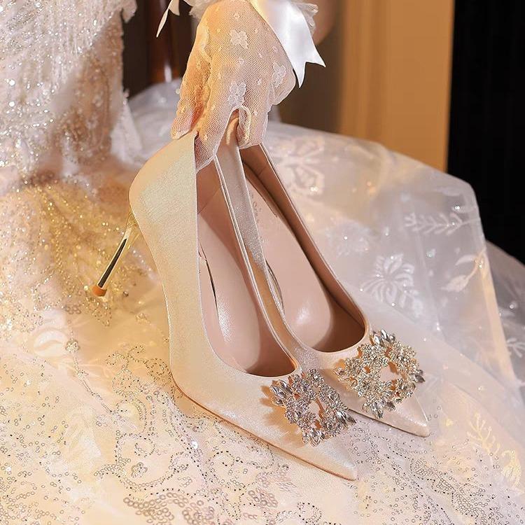Pointed rhinestone high heels stiletto comfortable show he lady shoes bridesmaid wedding shoes