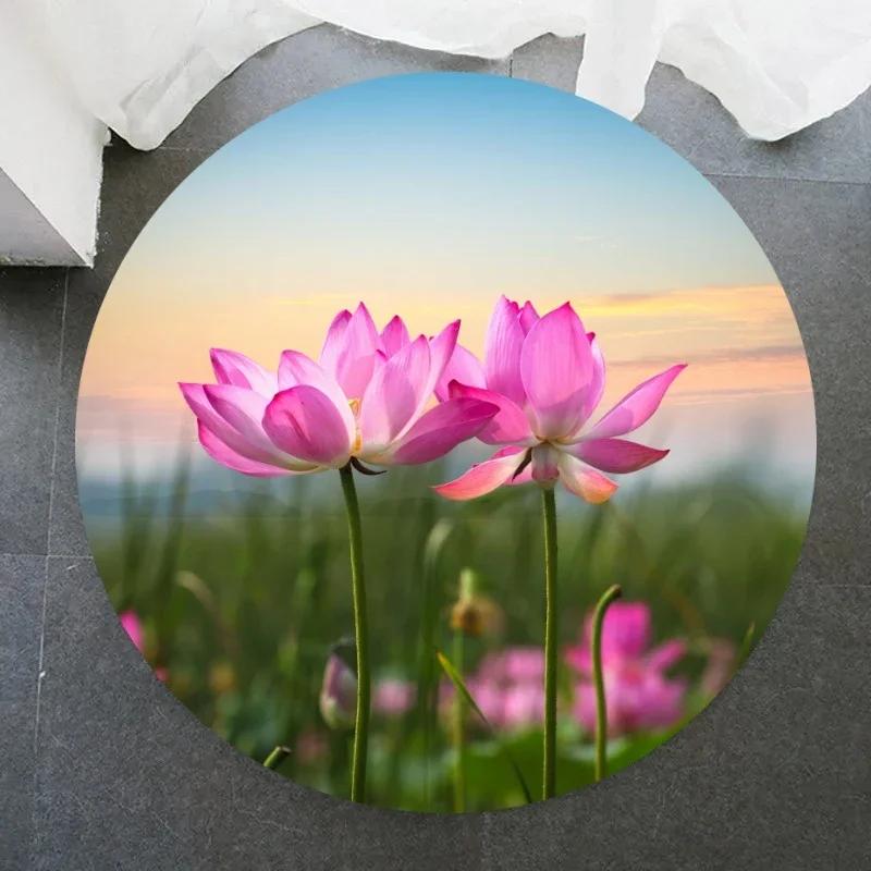 

Круглый ковер с цветком лотоса для гостиной, спальни, коврик для йоги, ковры в китайском стиле, ретро, нескользящий коврик для стула, украшение дома, напольные коврики 40x40cm(15x15 inch)