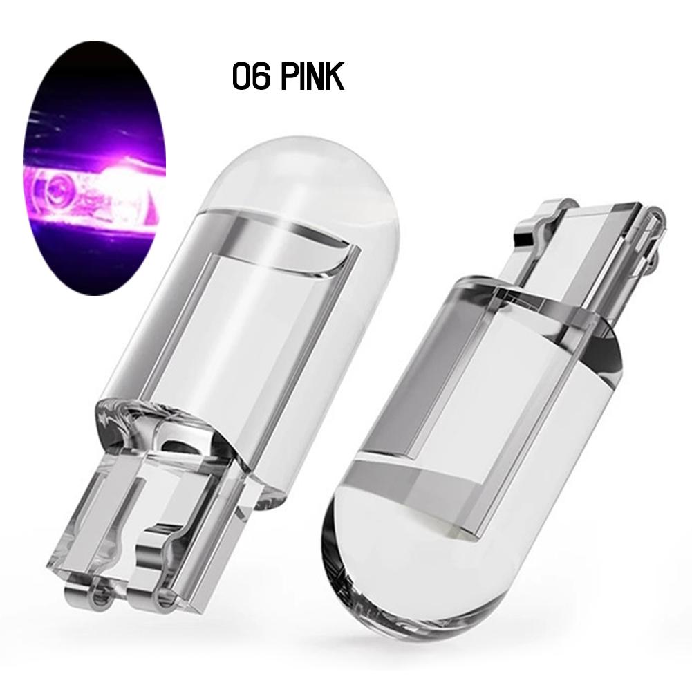 

2/10 Pcs W5W 194 T10 LED Glass Housing Cob Car Bulb 6000K White Green Blue Red Wedge License Plate Lamp Dome Light 2PCS рожевий