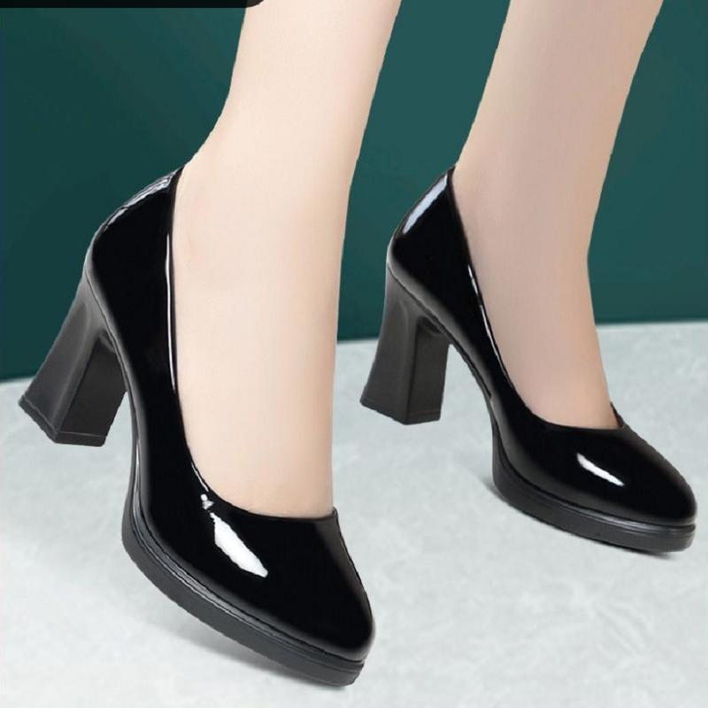 sapatos femininas women cute brown pointed toe leather elegant square heel shoes lady cool beige office shoes ab369