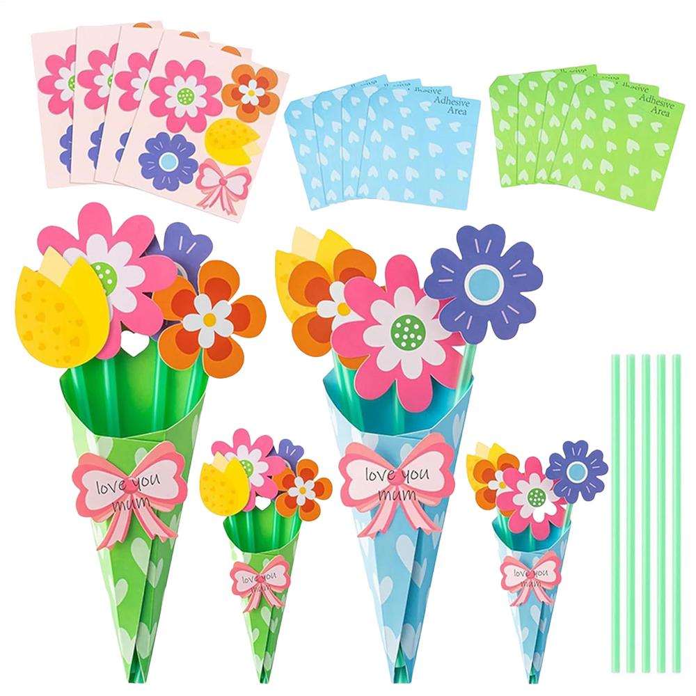 12pcs/set Mother's Day Flower Greeting Card Paper Handmade Mothers Day Card Flower Bouquet Greeting Card Thank You Card Gifts