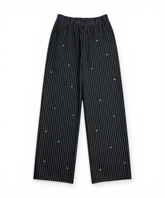 Bonseullipi Crystal Stud Pinstripe Wide Pants (Black)