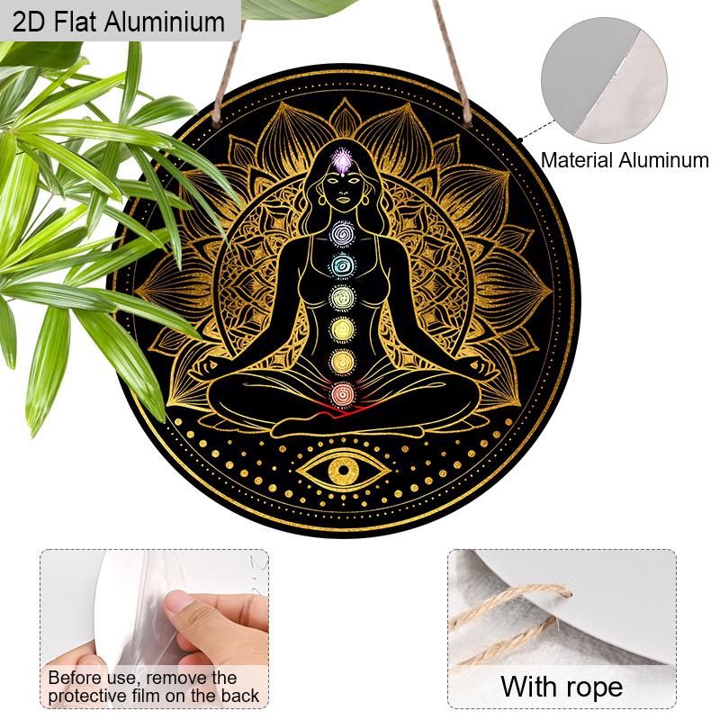 2D Flat Bohemia Aluminium Sign with Meditation & Chakra Pattern - Vintage Figurine Ornaments - Ideal for Front Door, Wall, Porch, Fence Decor - Ideal