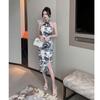 Elegancka Sukienka Cheongsam Slim Fit z Nadrukiem w Stylu Retro