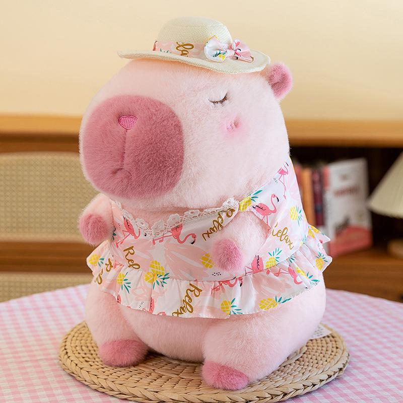 Pink Summer Style Capybara Plush Doll with Swimming Ring - Perfect Girl's Birthday Gift