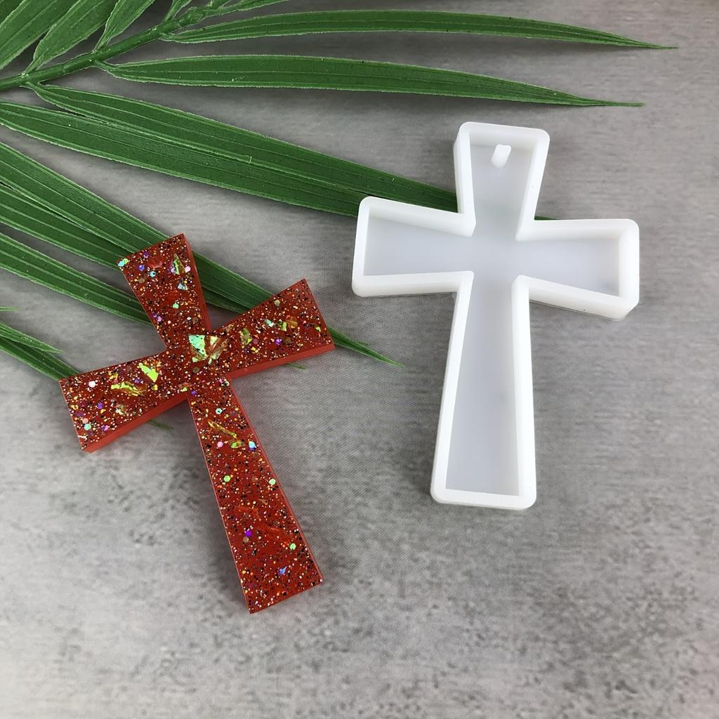 DIY Silicone Mold for Handmade Jewelry - Durable, Glittery Red & Iridescent Finish, Epoxy Resin Casting, Cross Keychain & Necklace Pendant