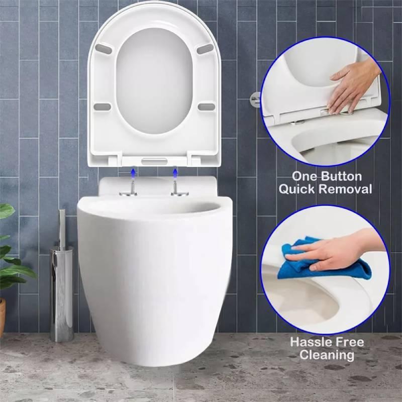 Universal White Toilet Seat Cover Soft Close Quick Install Durable Urea Resin Thick Design