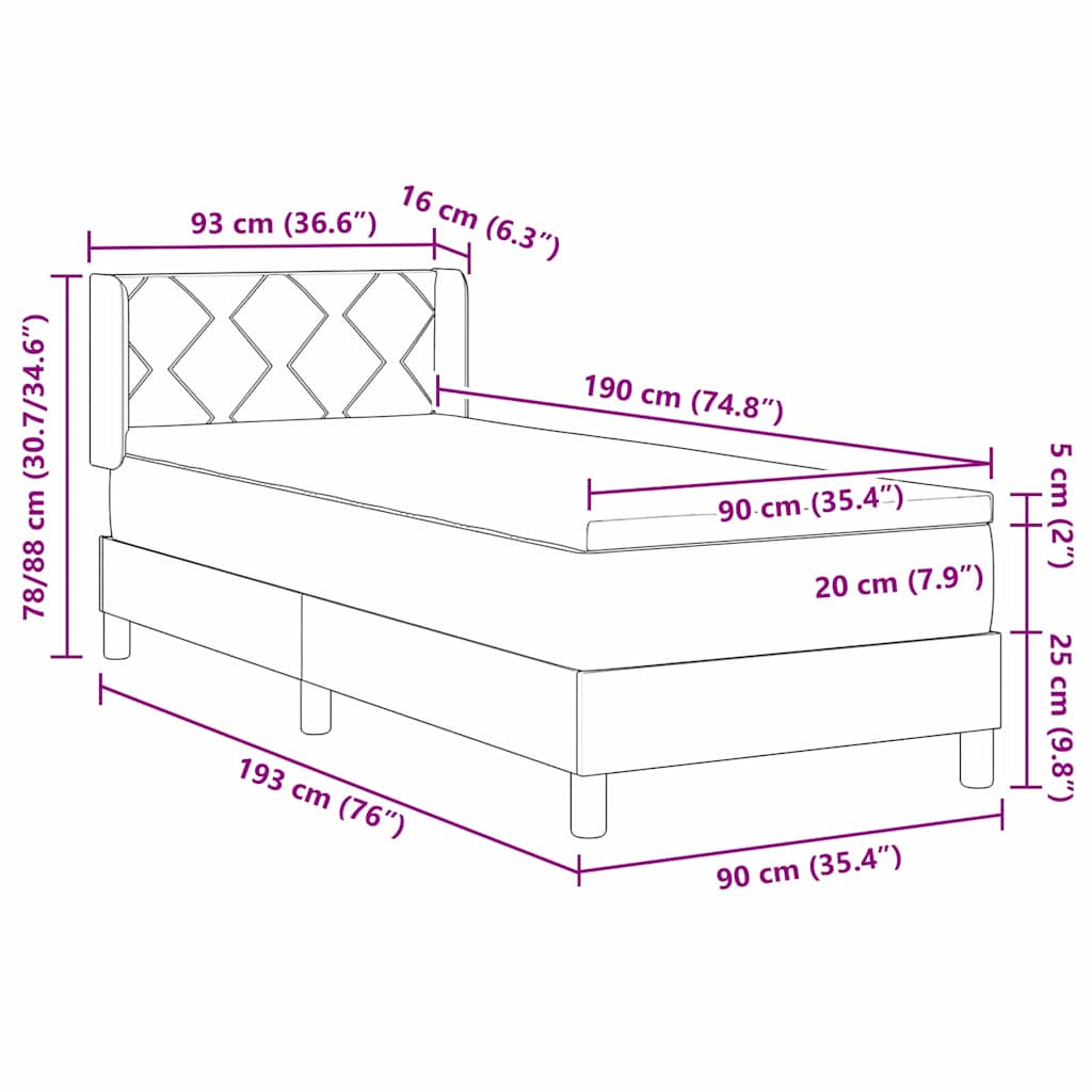 Box Spring Bed with Cushions and Headboard Cream Color 190 x 90 cm Fabric