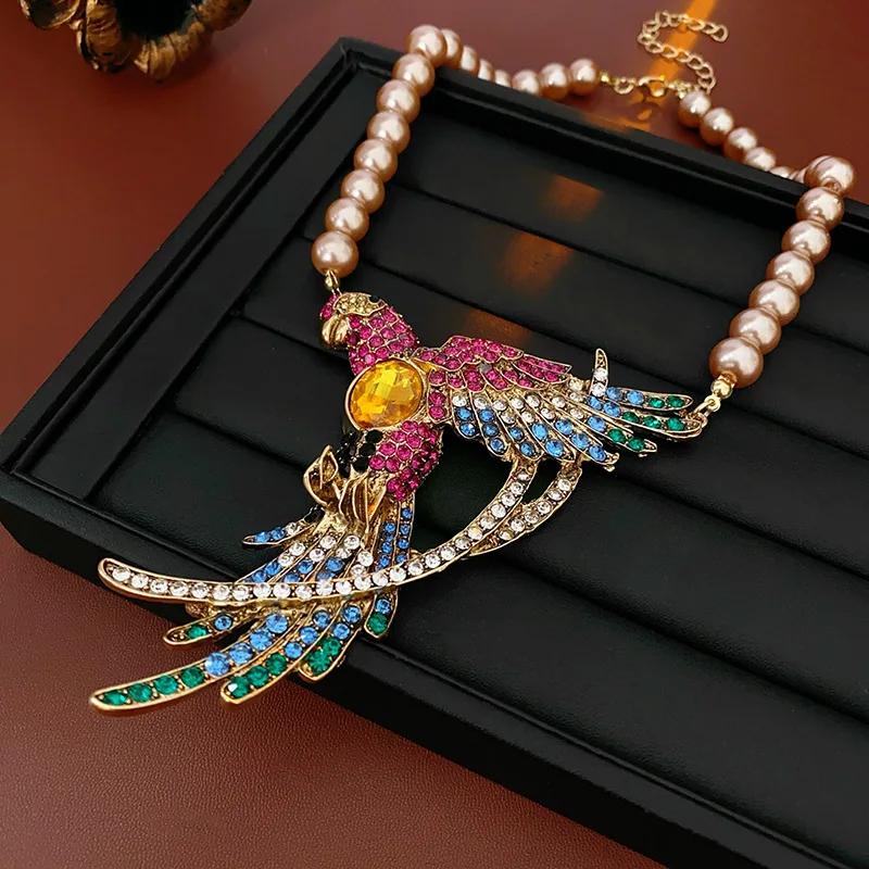 3 Pcs Colorful Birds Retro Necklace Earrings Sets Vintage Style Light Luxury Wedding Jewelry Christmas Gifts Wholesale