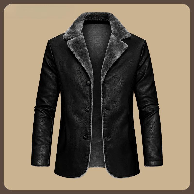 Men`s Long Leather Coat PU Jacket