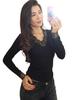 Pure Desire V-neck Lace Trim Long-sleeve Slimming Top for Women - Spring/Autumn Trendy Style