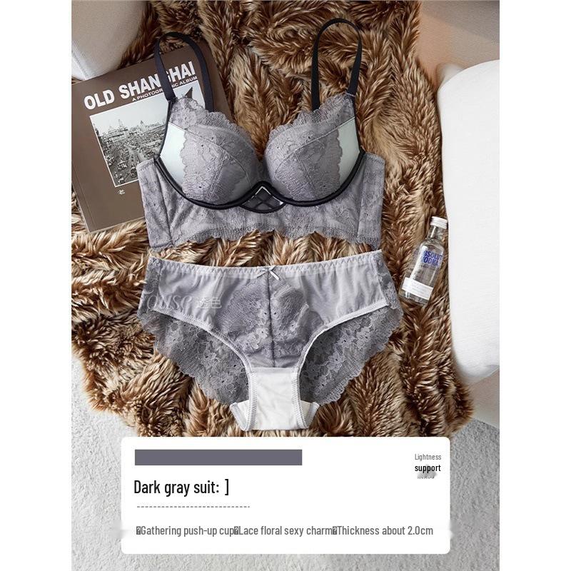 Conjunto de sujetador push-up de encaje sexy: Realza Busto Pequeño con Elevación y Soporte, Diseño Anticaída