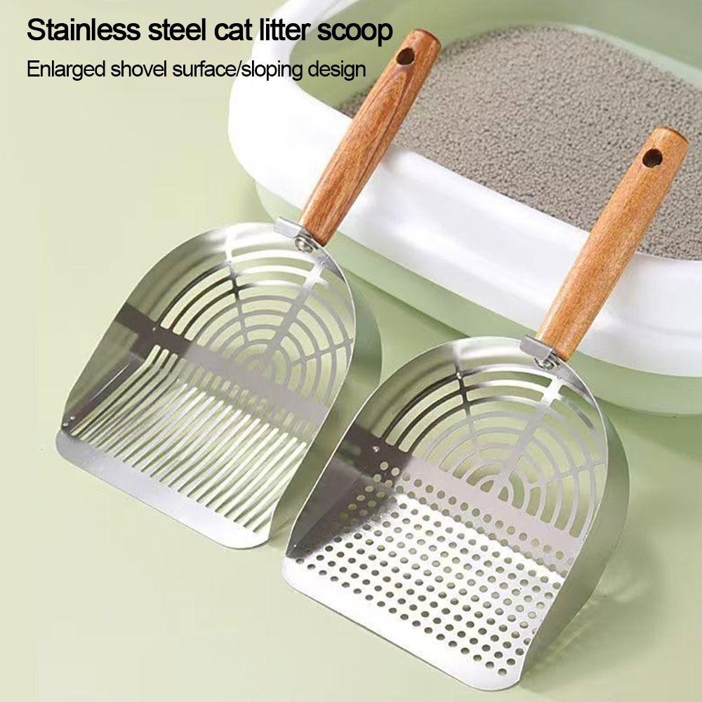 Stainless Steel Cat Litter Shovel Anti-slip Cat Poop Scooper Cat Toilet Scoop  Pet Cleaning Tools
