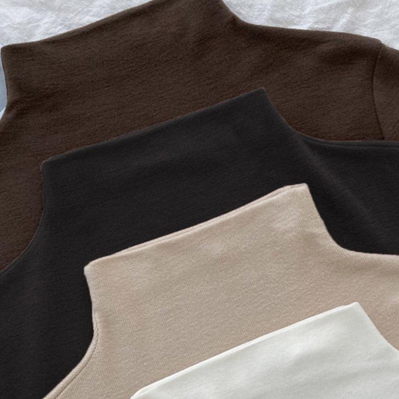 Solid Color German Velvet Half Turtleneck Bottoming Shirt for Women, Autumn and Winter New Inner Long-sleeved Warm Slimming Top for Women