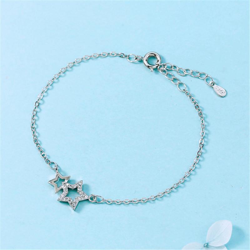 925 Sterling Silver Crystal Hollow Star Charm Bracelet for Women Gift Elegant Bracelets & Bangles Silver Jewelry